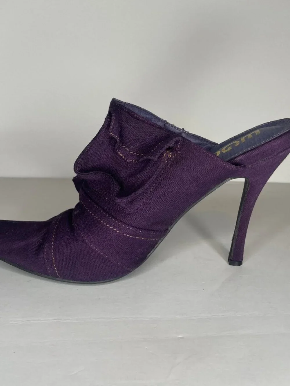 EGO Y2K Baddie Purple Denim Americana Pointed Toe Zipper Stiletto Mules Size 9